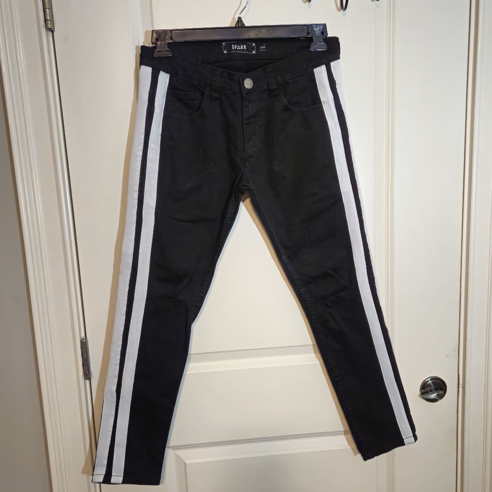 Spark Red Stripe Distressed 'Track' Pants Mens Size 31x30